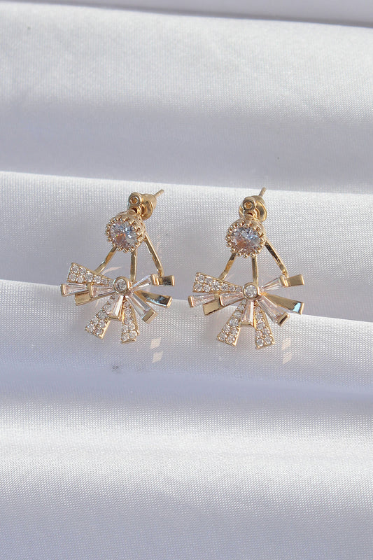 Brass Gold Color Zircon Stone Flat Bow Model Earrings
