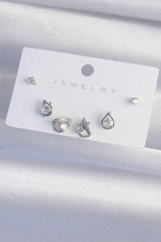 Brass Silver Color Zircon Stone Drop Model Earring Set