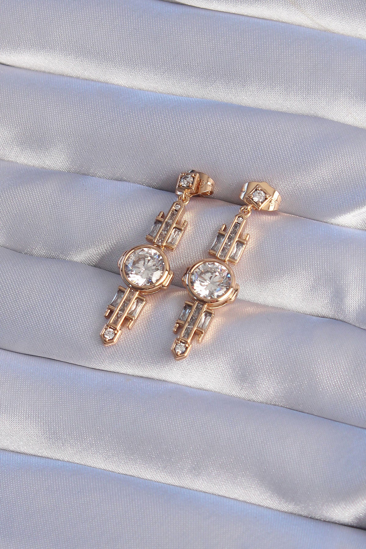 XUPING Rose Color Zircon Stone Geometric Dangle Earrings