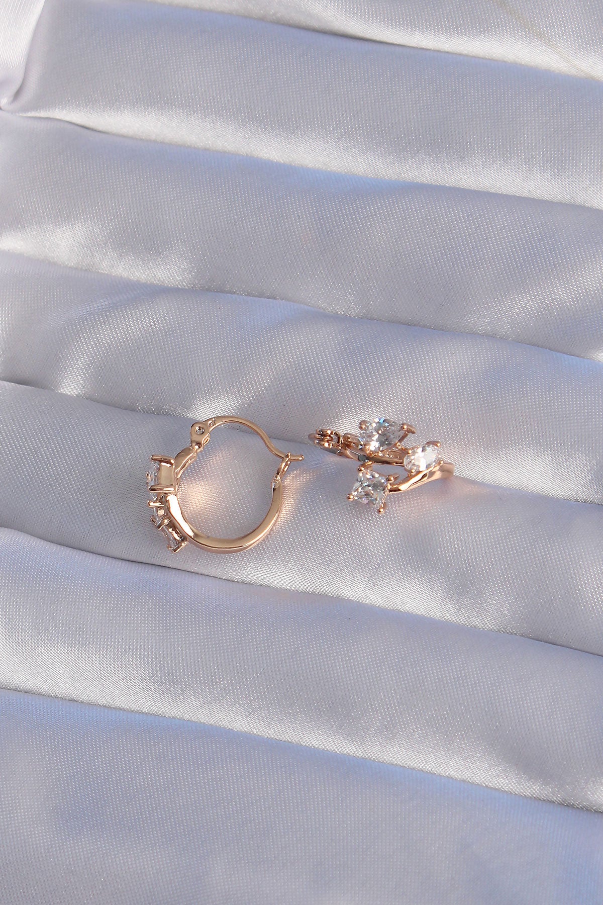 XUPING Rose Color Zircon Stone Hoop Earrings