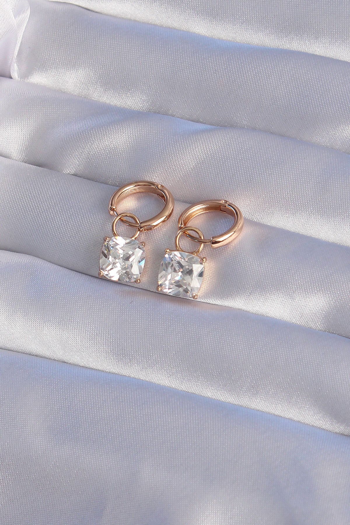 XUPING Rose Color Zircon Stone Hoop Earrings