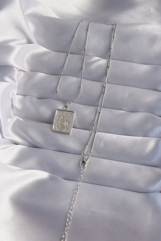 316L Steel Chain Silver Color Zircon Stone Crescent Star Figured Tarot Necklace