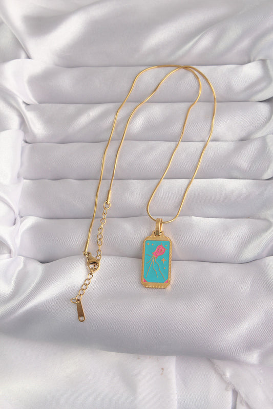 316L Steel Gold Color Blue Enamel Tarot Necklace