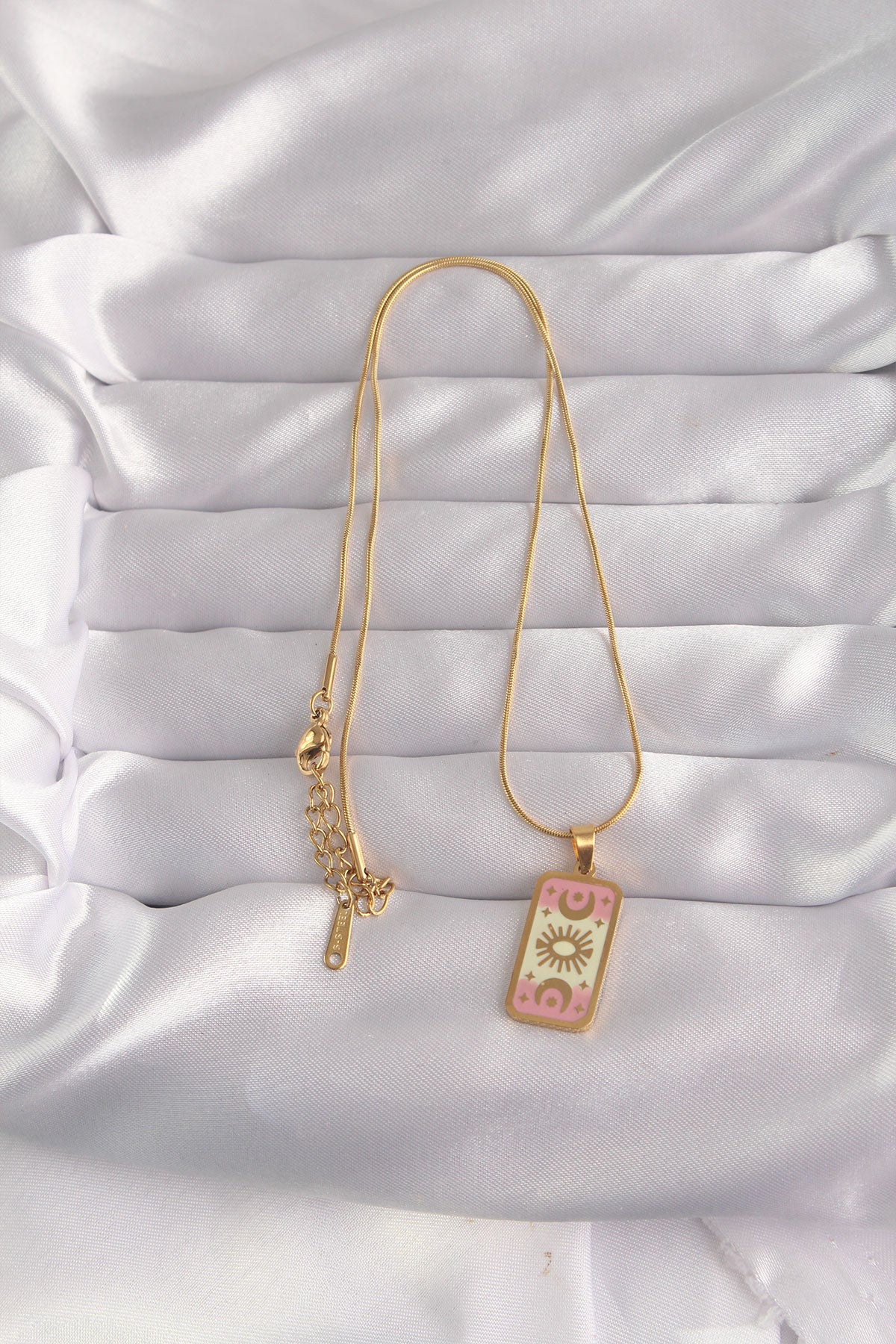 316L Steel Gold Color Mixed Enamel Moon Figure Tarot Necklace