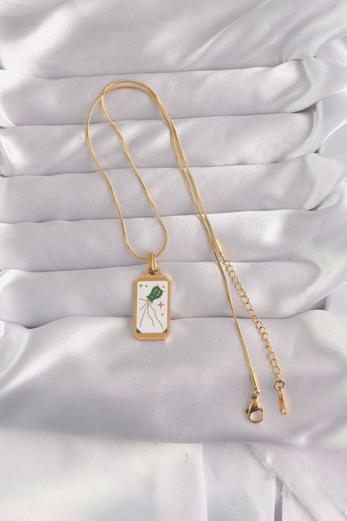 316L Steel Gold Color White Enamel Tarot Necklace