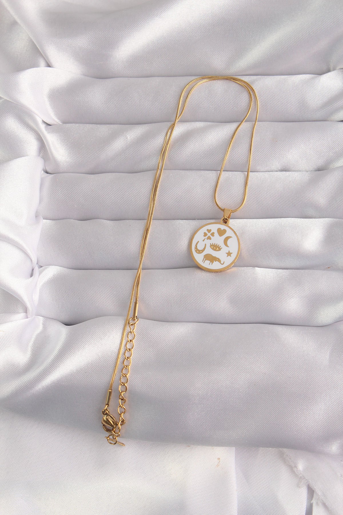 316L Steel Gold Color White Enamel Mixed Figured Tarot Necklace