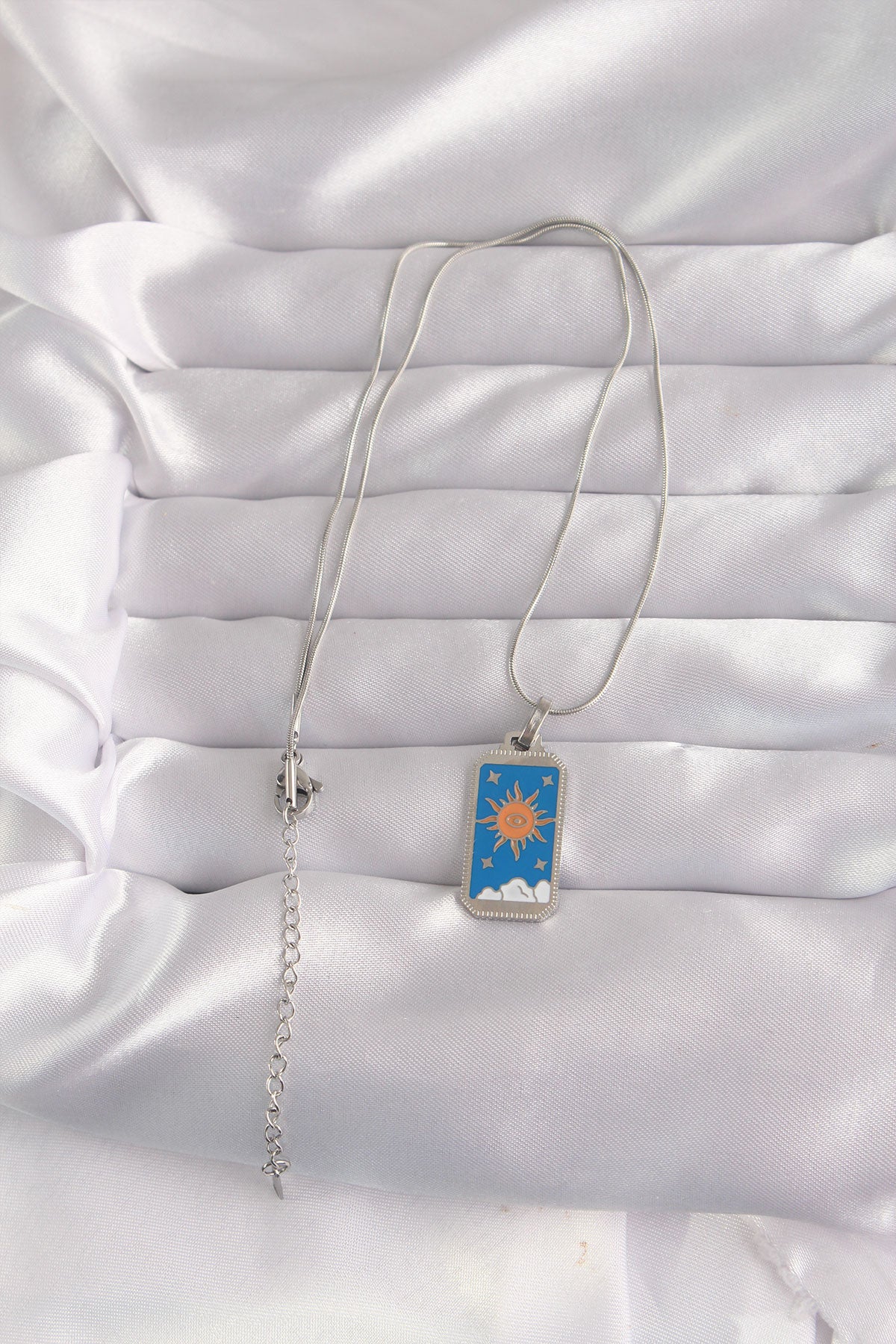 316L Steel Silver Color Blue Enamel Sun Model Tarot Necklace