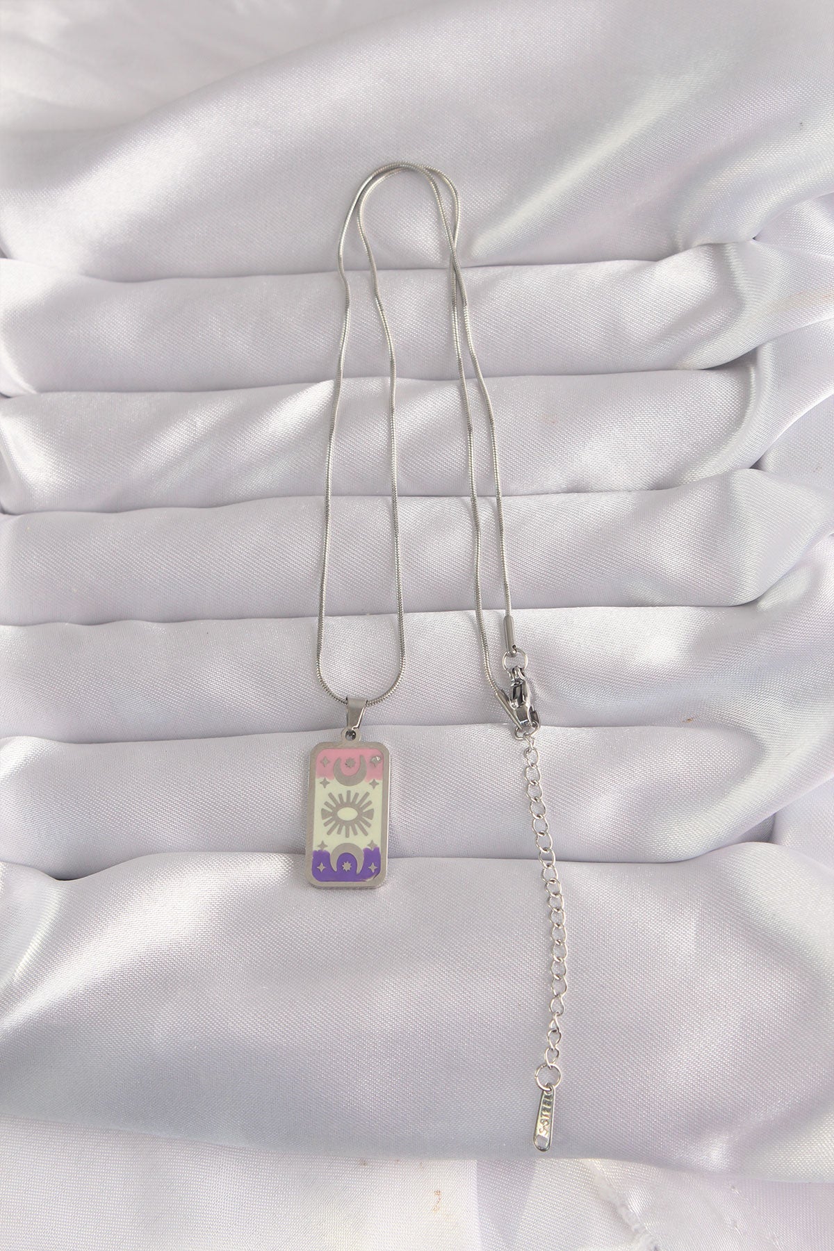 316L Steel Silver Color Mixed Enamel Moon Figure Tarot Necklace