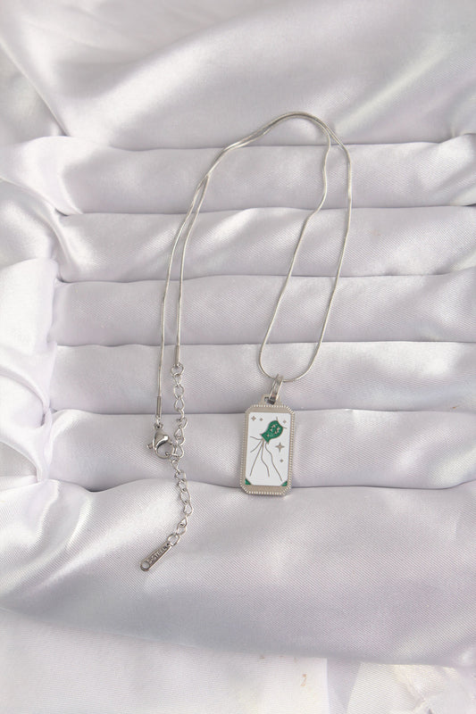 316L Steel Silver Color White Enamel Tarot Necklace