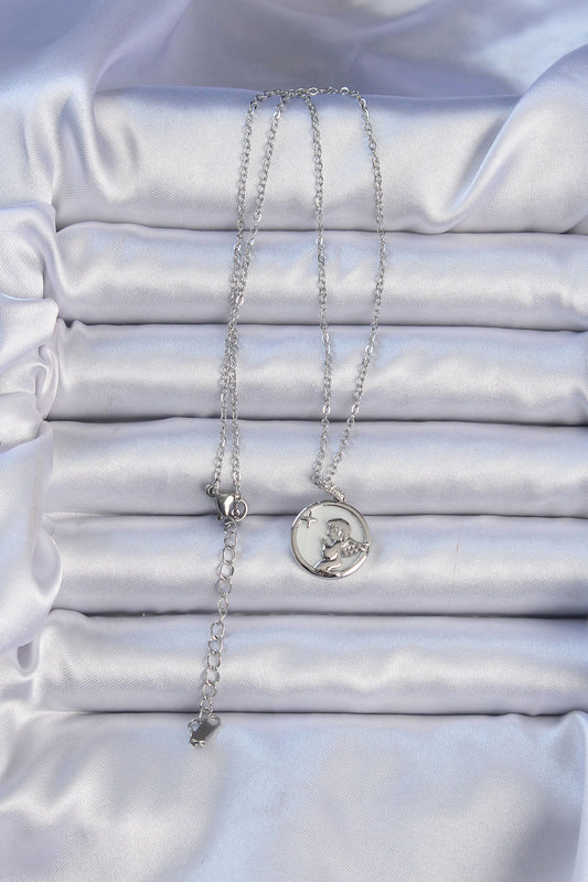 316L Steel Chain Silver Color Zircon Stone Enameled Angel Necklace