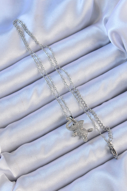 316L Steel Chain Silver Color Zircon Stone Elephant Necklace