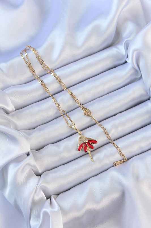 316L Steel Chain Gold Color Red Skirt Zircon Stone Ballerina Necklace