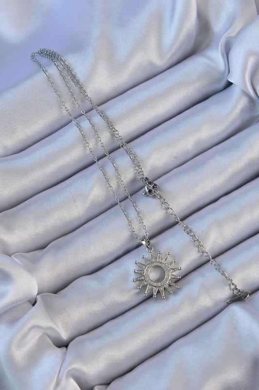 316L Steel Chain Silver Color Zircon Stone Shining Sun Necklace