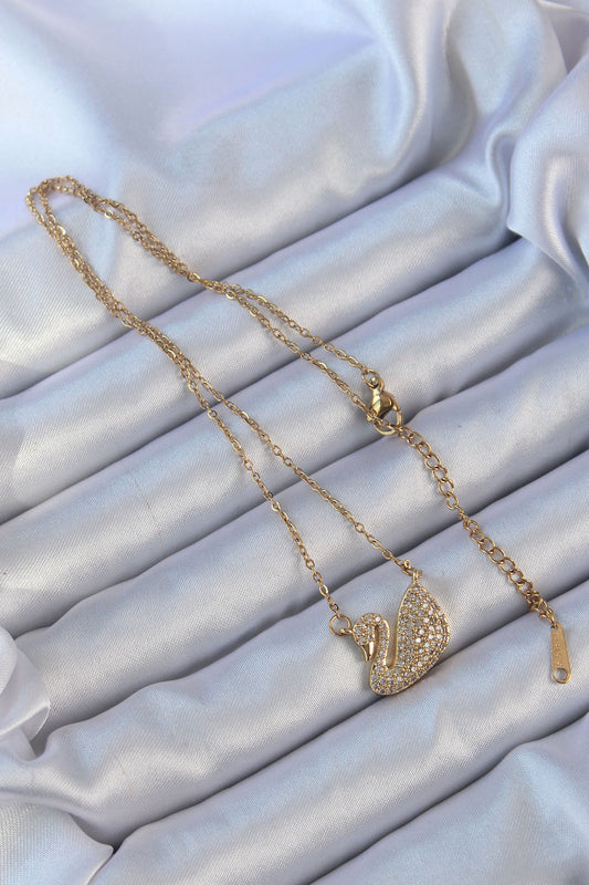 316L Steel Chain Gold Color Zircon Stone Swan Necklace