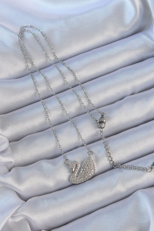 316L Steel Chain Silver Color Zircon Stone Swan Necklace