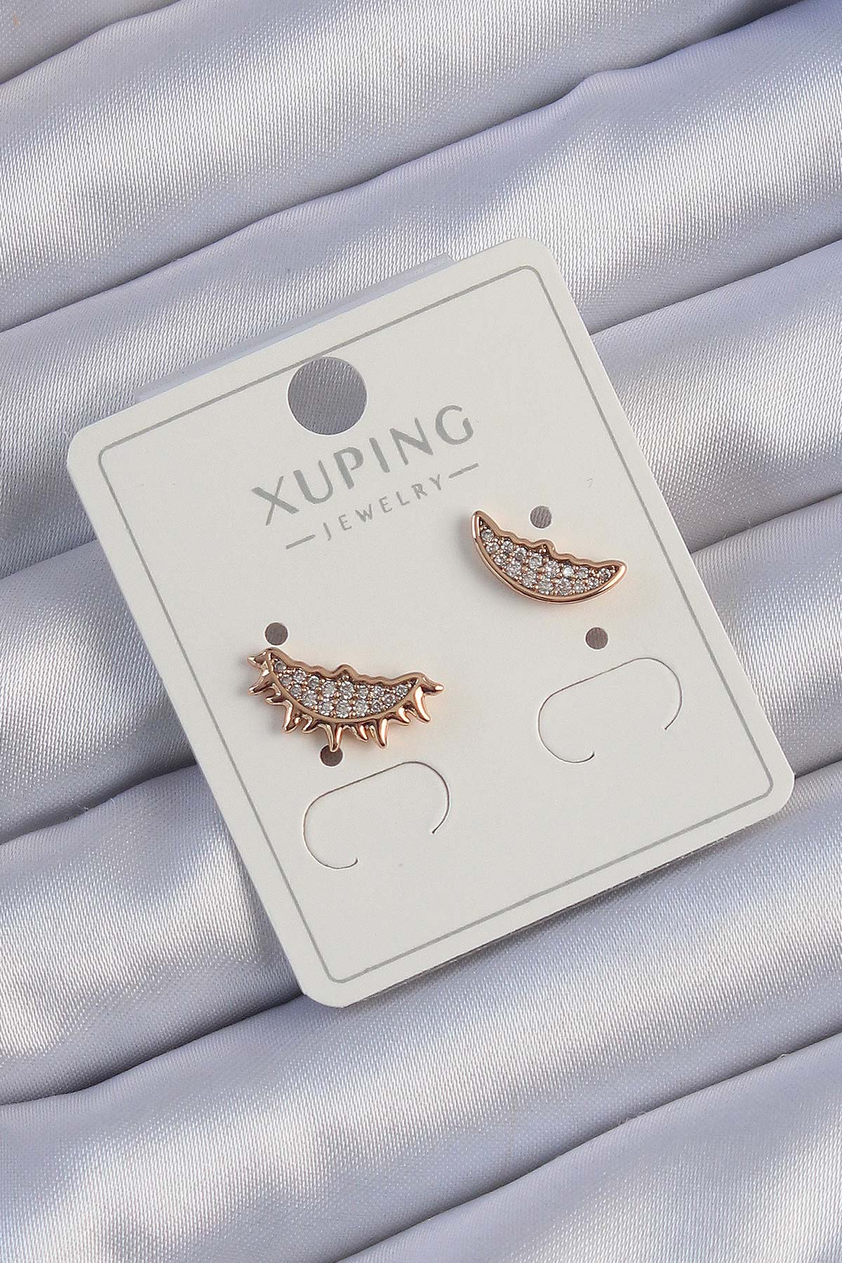 Xuping Rose Color Zircon Stone Moon and Sun Design Earrings