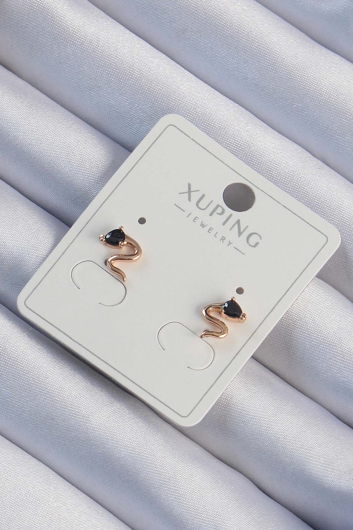 Xuping Rose Color Black Zircon Stone Twisted Earrings