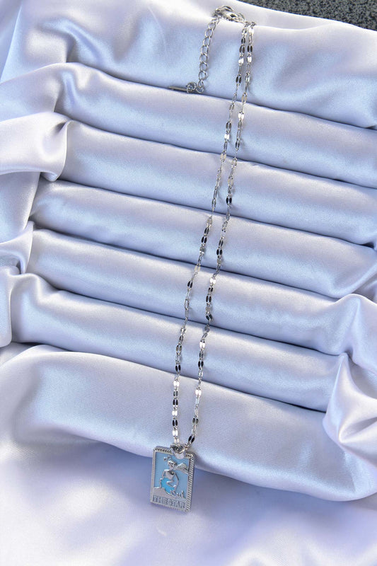 316L Steel Chain Silver Color Blue Enamel Tarot Necklace