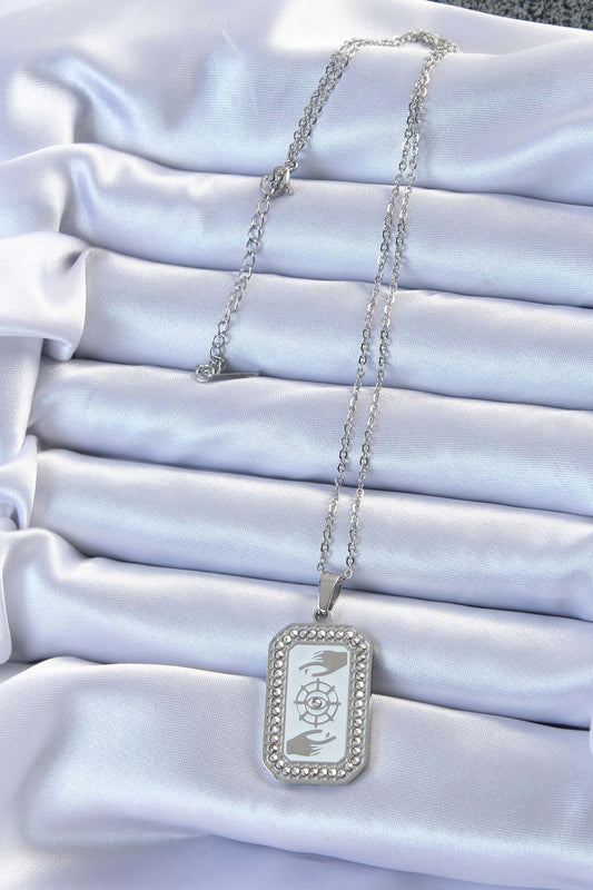 316L Steel Chain Silver Color Enameled Zircon Stone Eye Figure Tarot Necklace
