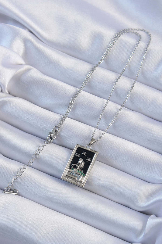 316L Steel Chain Silver Color Zircon Stone Black Enamel Girl Figured Tarot Necklace