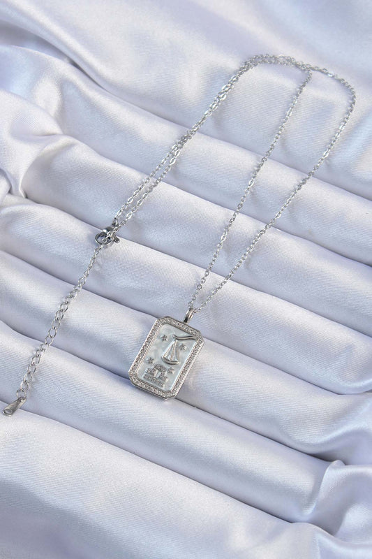 316L Steel Chain Silver Color Zircon Stone Framed Tarot Necklace