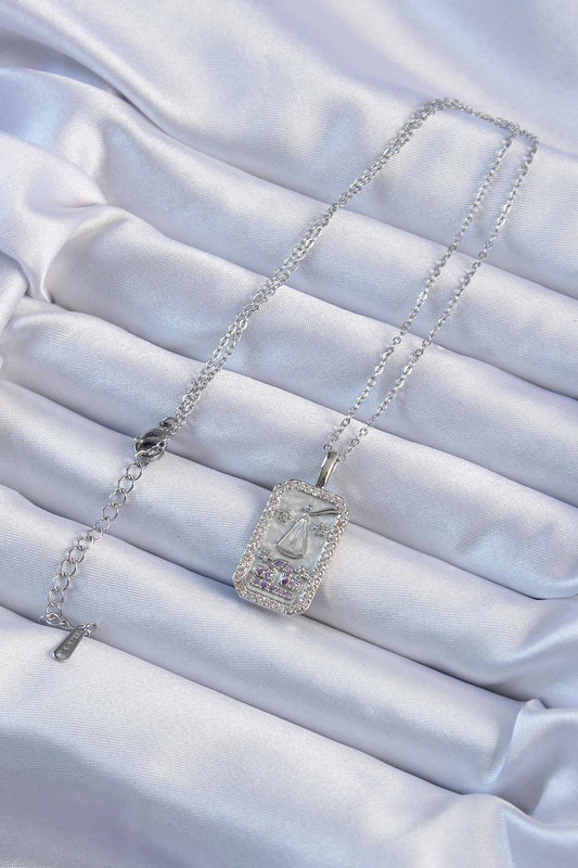 316L Steel Chain Silver Color Lilac Zircon Stone Tarot Necklace