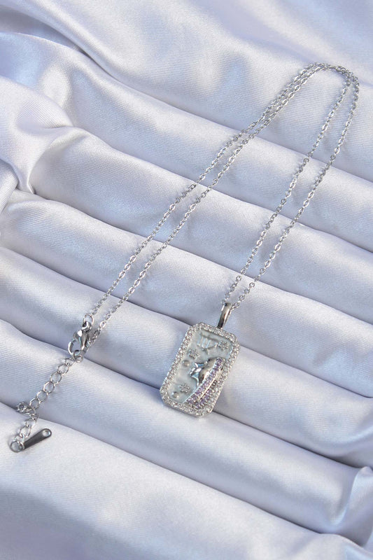 316L Steel Chain Silver Color Zircon Stone Face Figured Tarot Necklace