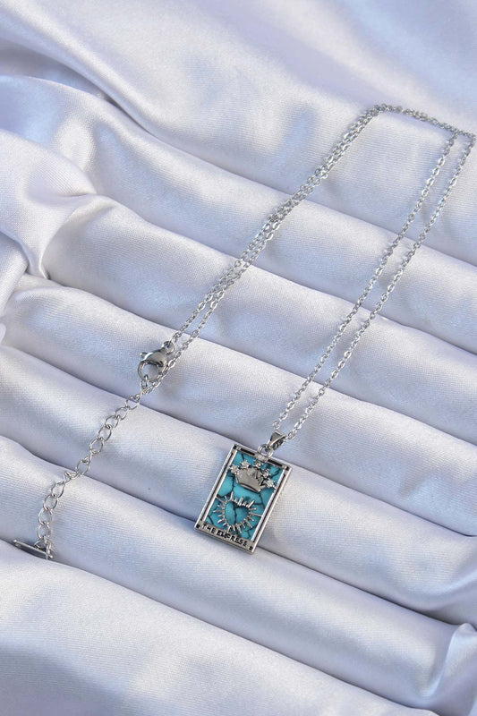 316L Steel Chain Silver Color Zircon Stone Blue Marble Pattern Crown Model Tarot Necklace