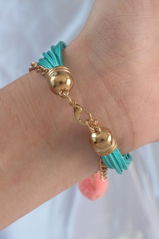 Turquoise Color Snowflake Figure Chain Detail Rope Multi Bracelet