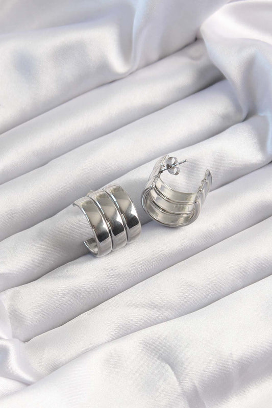 316L Steel Silver Color 3-Piece View Bombe Model Half Hoop Earrings
