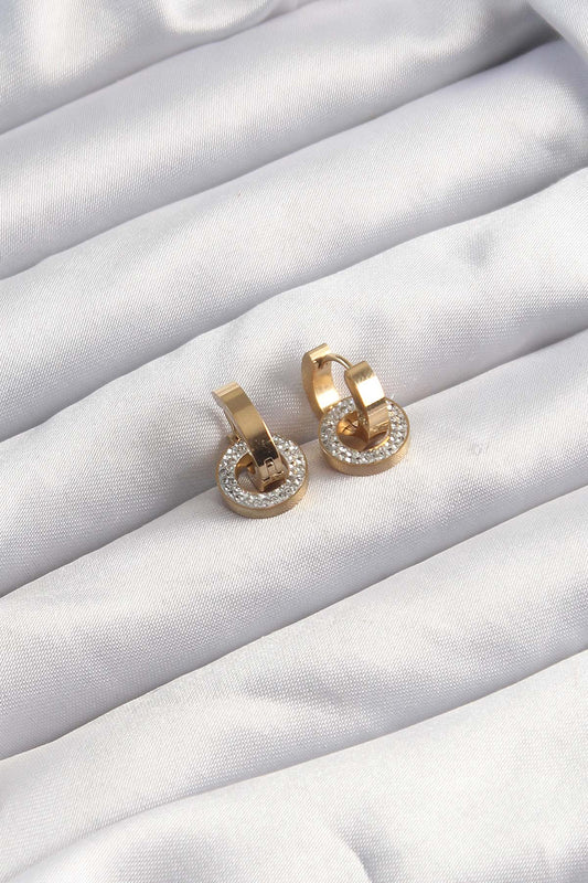 316L Steel Gold Color Zircon Stone Hoop Model Earrings
