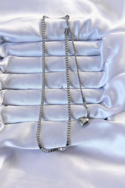316L Steel Silver Color Cube Chain Heart Necklace