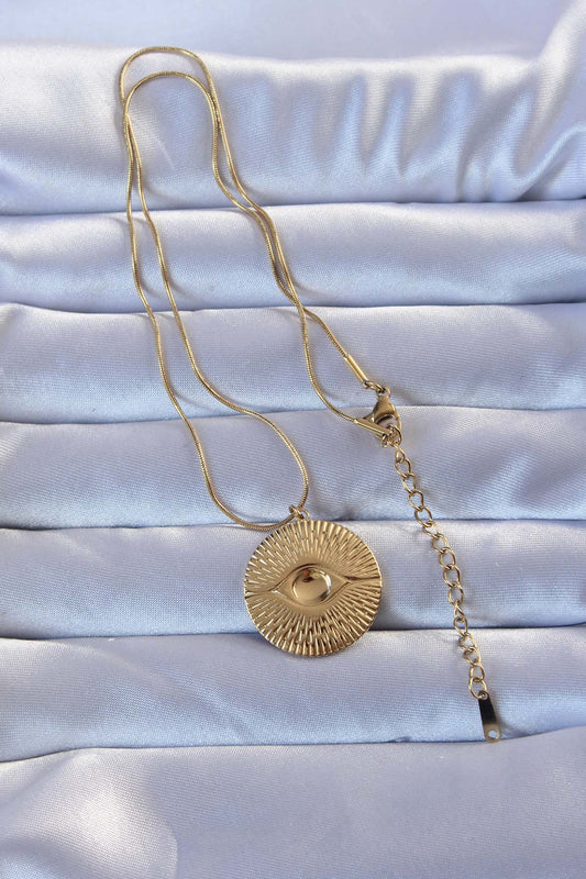 316L Gold Color Embroidered Eye Necklace