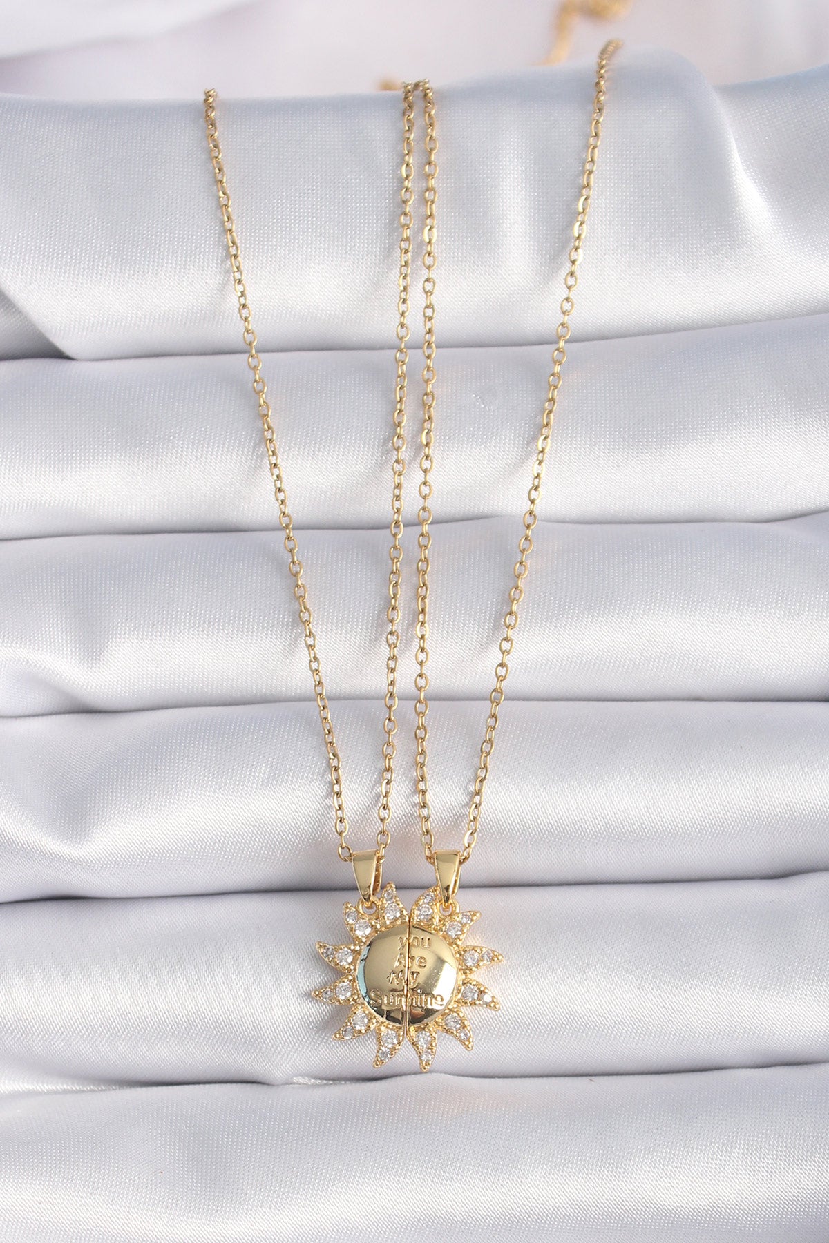 316L Steel Gold Color Zircon Stone Sun Model Engraving Writing Detail Friend Necklace