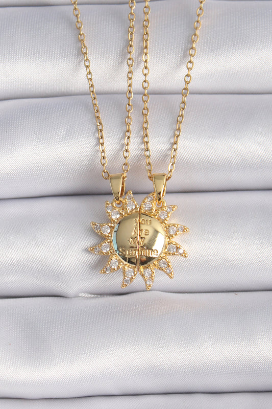 316L Steel Gold Color Zircon Stone Sun Model Engraving Writing Detail Friend Necklace