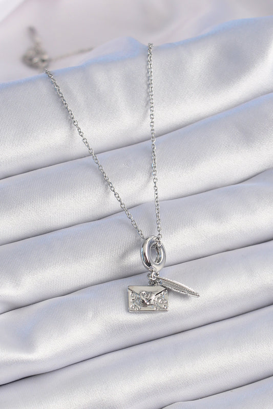 316L Steel Silver Color Heart Detail Letter Figure Charm Model Women's Necklace