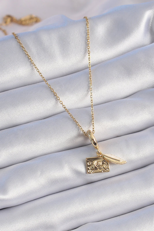 316L Steel Gold Color Heart Detail Letter Figure Charm Model Women's Necklace