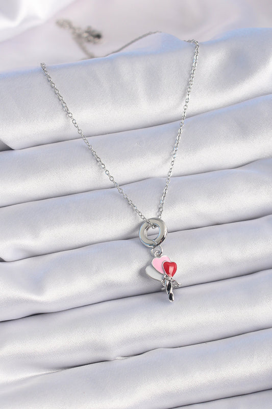 316L Steel Silver Color Colorful Heart Figure Charm Model Women's Necklace
