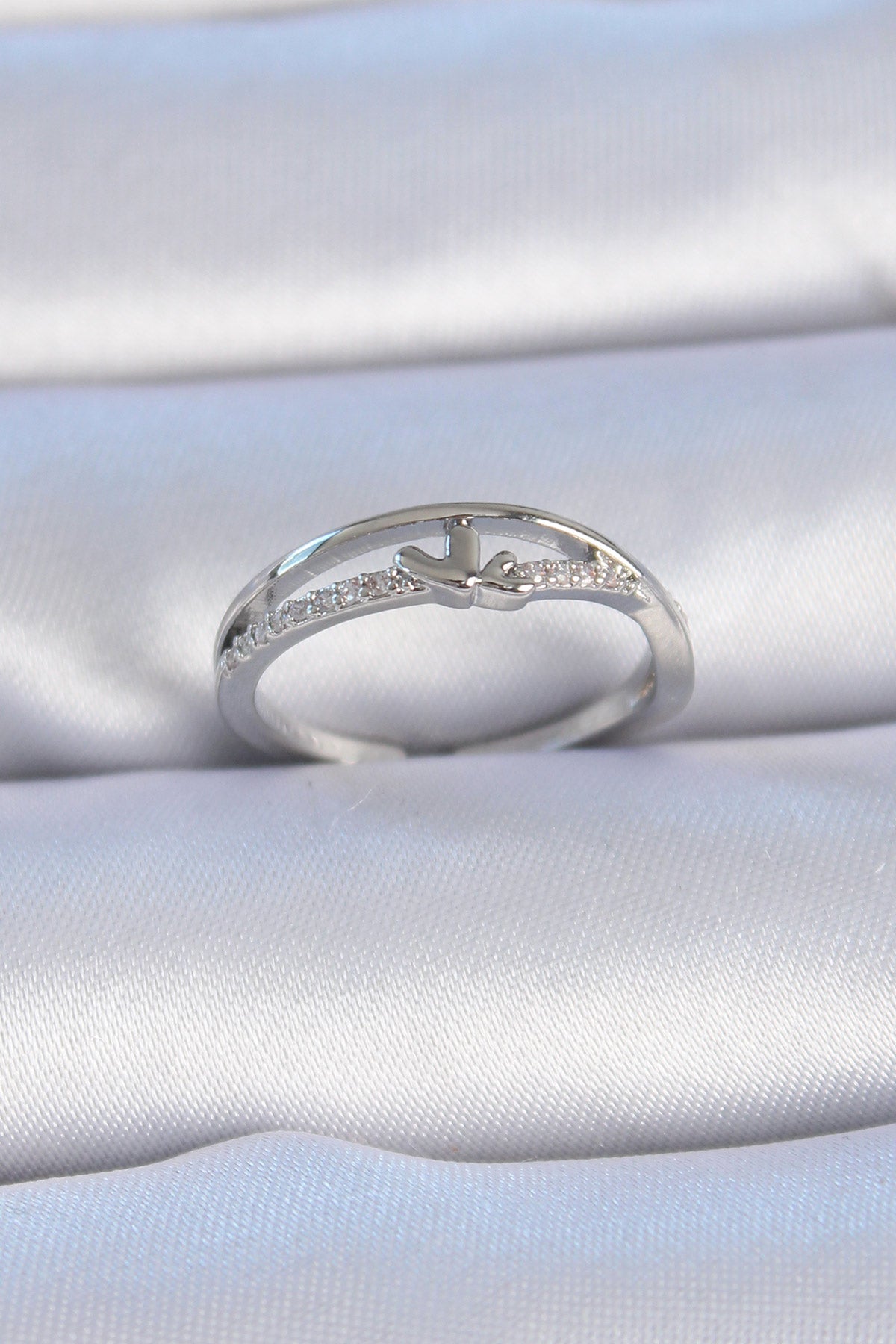 Brass Silver Color Zircon Stone Heart Model Women's Ring