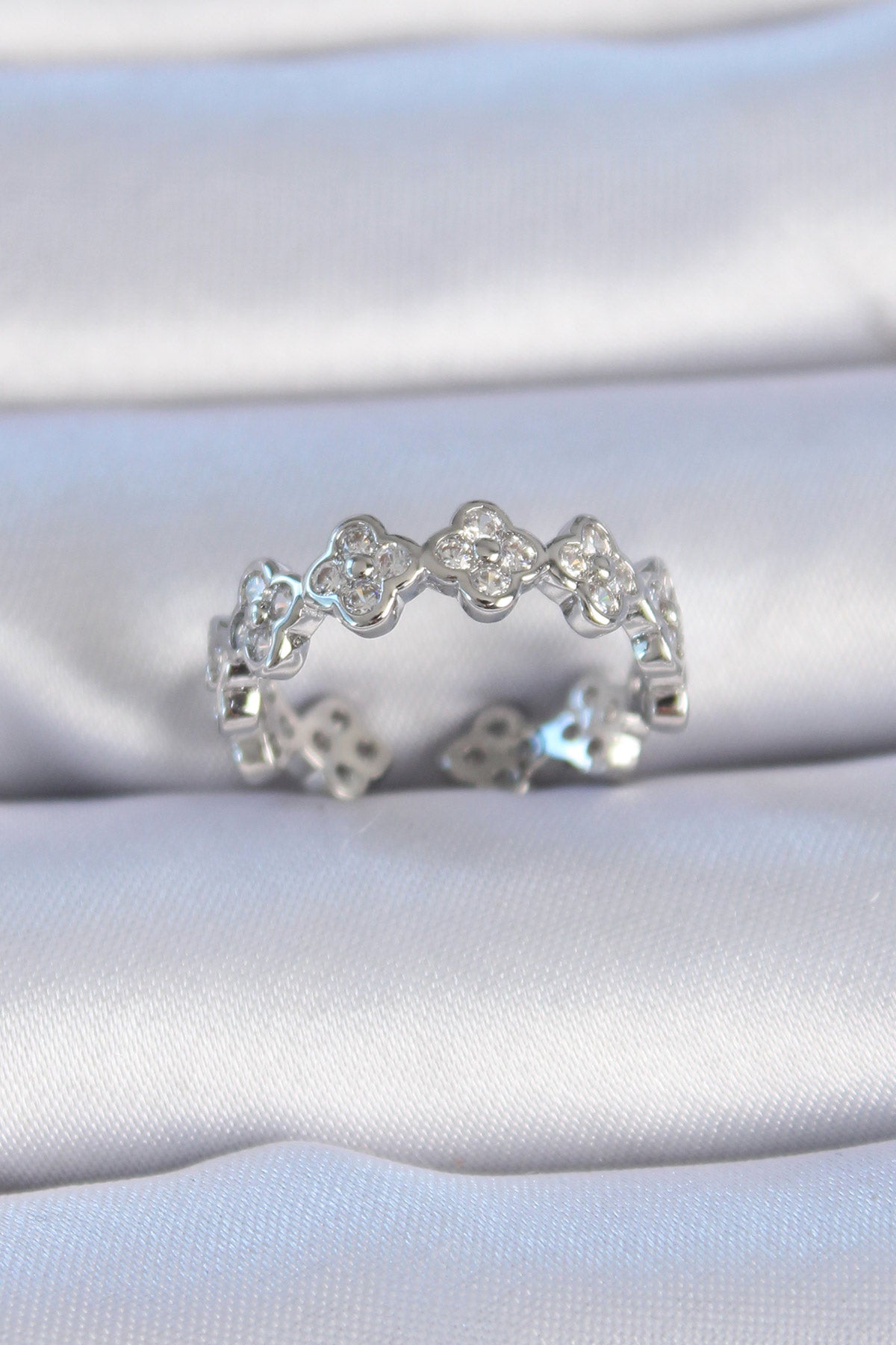 Brass Silver Color Zircon Stone Clover Model Women's Ring