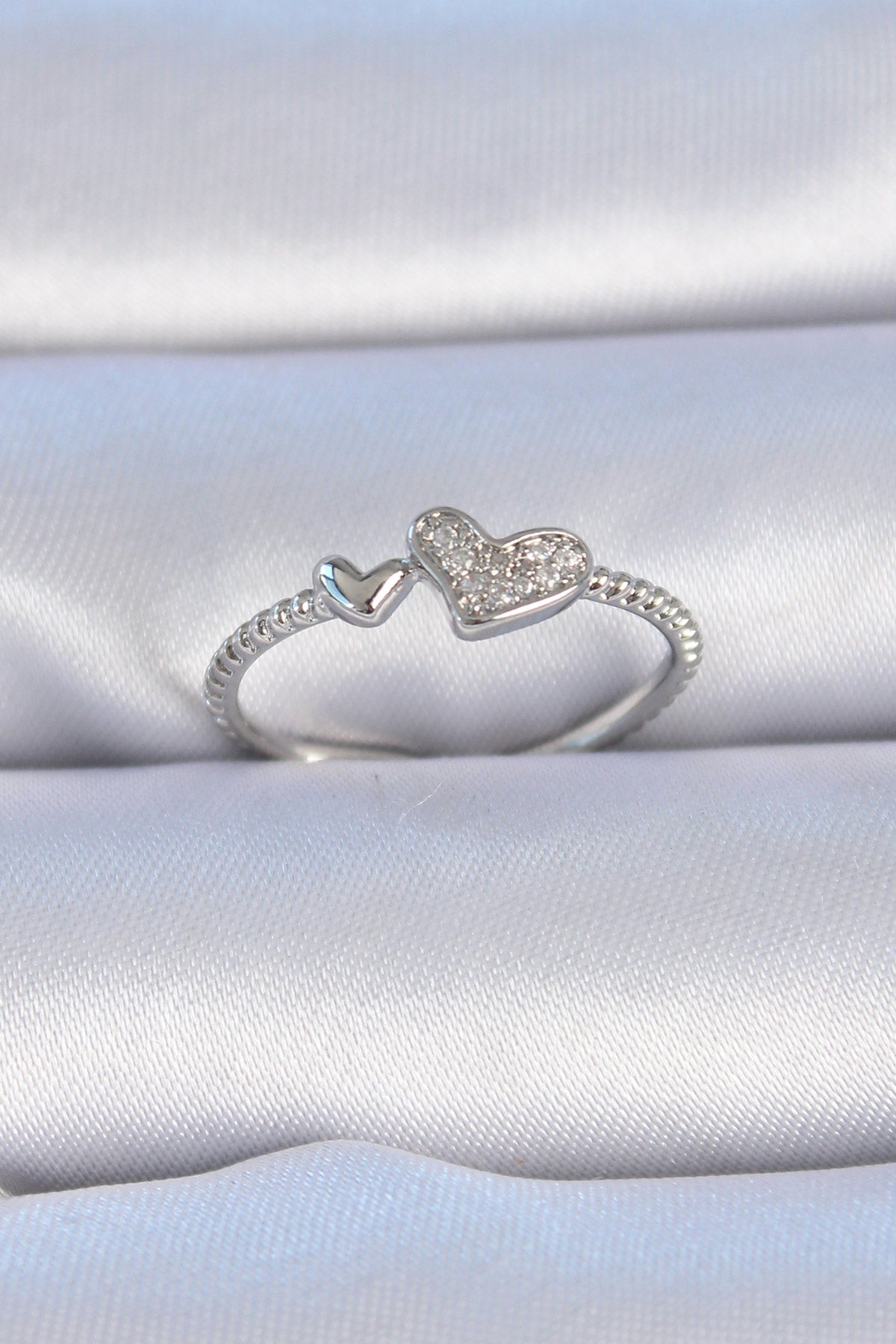 Brass Silver Color Zircon Stone Heart Model Women's Ring