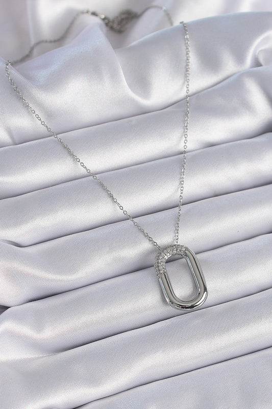 316L Steel Chain Silver Color Zircon Stone Oval Ring Model Women's Necklace