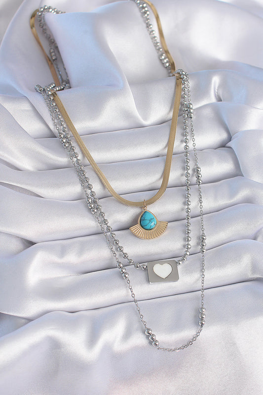 316L Steel Mix Color 3-Piece Chain Drop Medallion Figure Long Women's Necklace