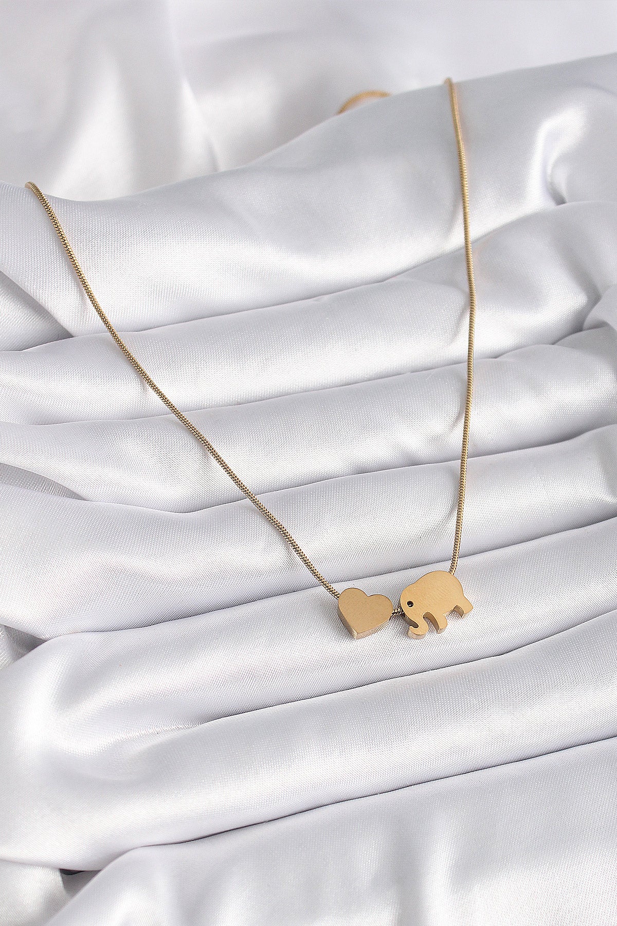 316L Çelik Gold Renk Fil Kalp Figürlü Kadın Kolye
