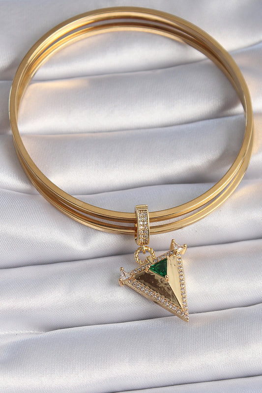Brass Gold Color Zircon Stone 3D Triangle Model Ajda Charm