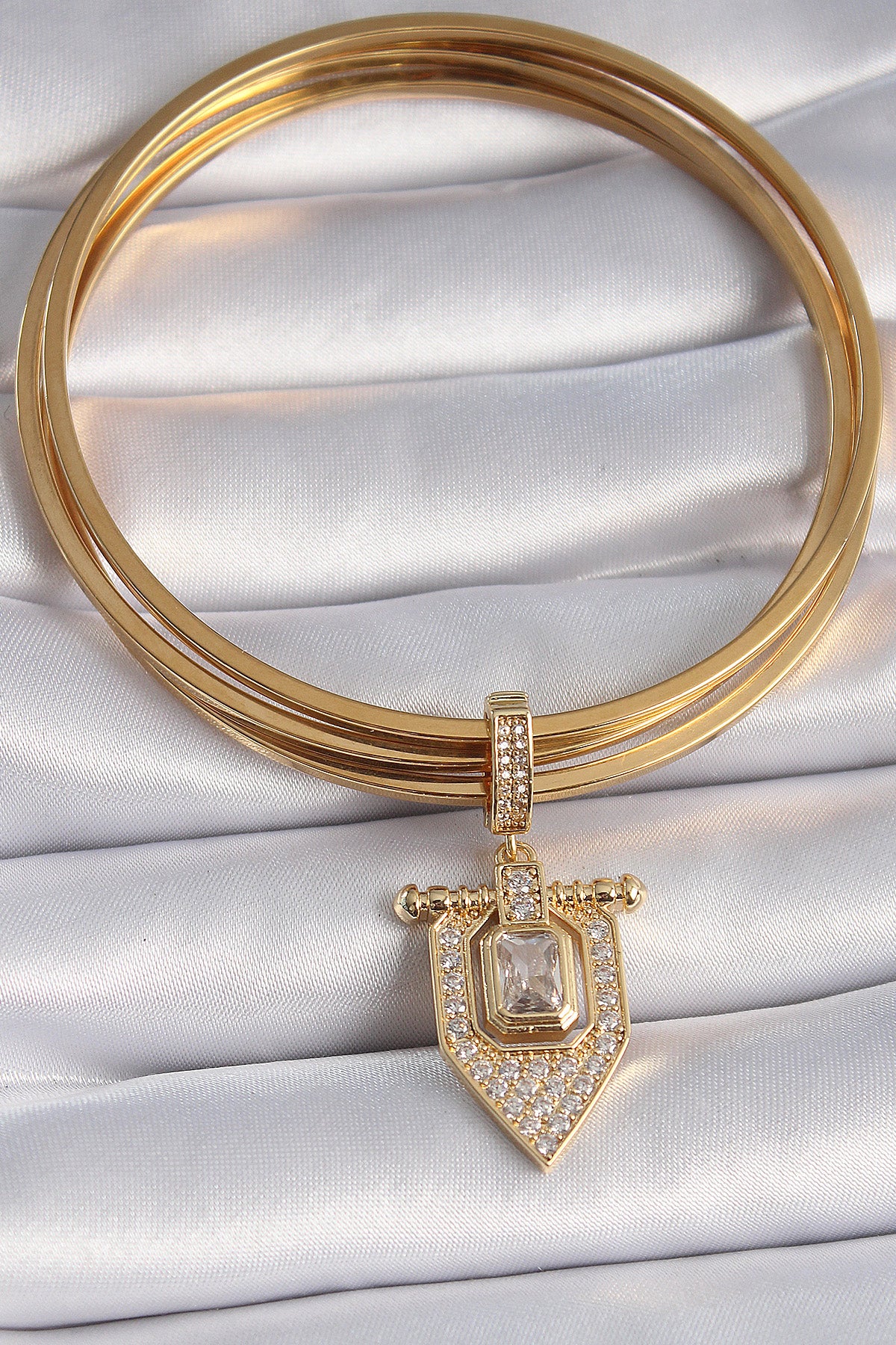 Brass Gold Color Baguette Zircon Stone Ajda Charm