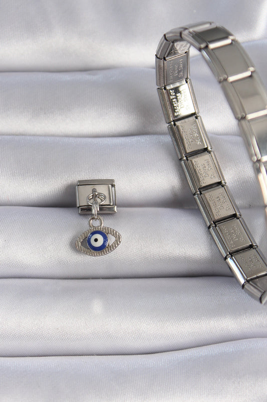 316L Steel Silver Color Dangling Eye Figure Evil Eye Bead Detail Nomination Charm