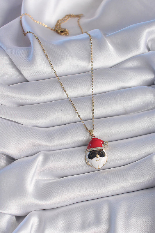 316L Steel Gold Color Chain Zircon Stone Christmas Themed Santa Claus Figure Women's Necklace