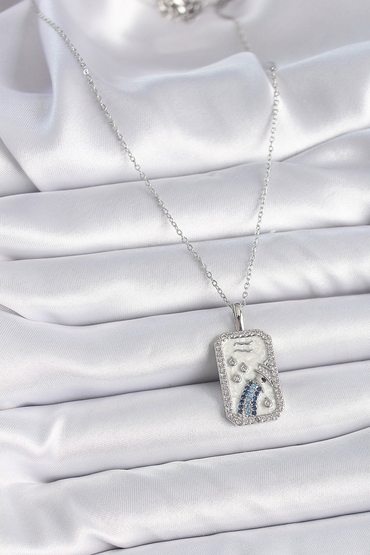 316L Steel Silver Color Chain Aquarius Zodiac Sign Zircon Stone Women's Necklace