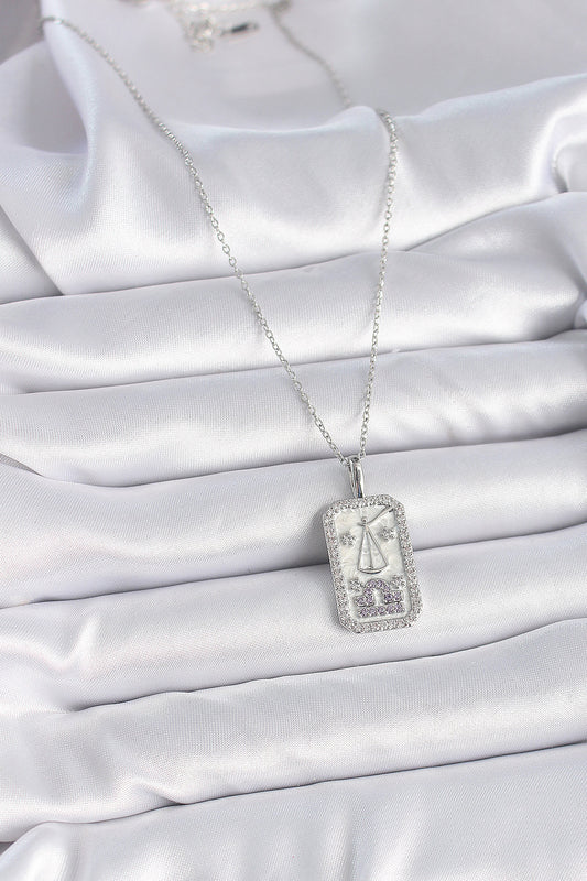 316L Steel Silver Color Libra Zodiac Sign Zircon Stone Women's Necklace